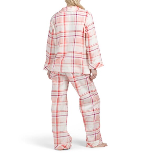 LATTE LOVE cream Cotton Flannel Plaid Pajama Set - Picture 2 of 2